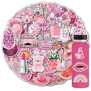 102pcs Pink Aesthetic Girly Stickers, Cute Coquette Stickers for Planner, Laptop, Phone Case, Kindle, Scrapbook, Y2K Stickers, Retro Sticker