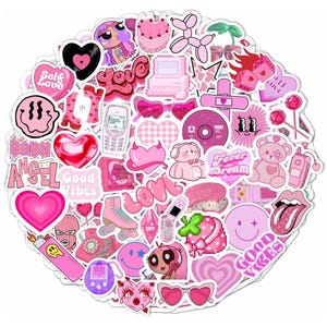 100Pcs Pink Aesthetic Girly Stickers, Cute Coquette Stickers for Planner, Laptop, Phone Case, Kindle, Scrapbook, Y2K Stickers, Retro Sticker