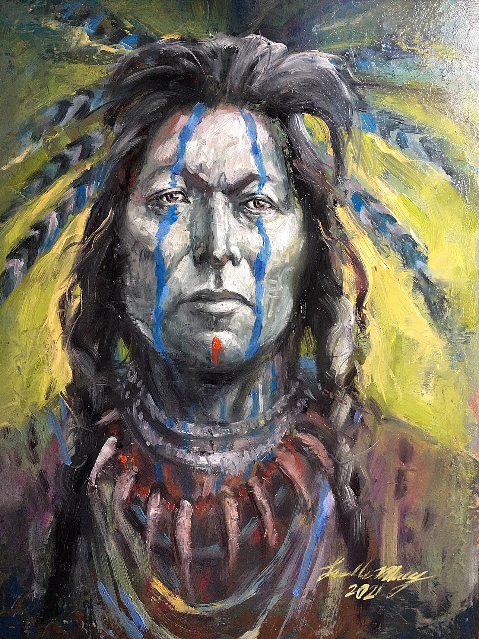 Original Oil Painting NATIVE AMERICAN SHAMAN Warrior Western Etsy