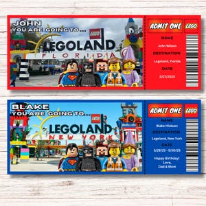 Digitaal aangepast Legoland-ticket, Surprise Legoland Reveal, gepersonaliseerd pretparkticket, thuisticket afdrukken,
