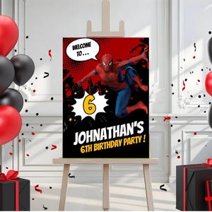 Letrero de bienvenida de Spiderman para cumpleaños / Fiesta de cumpleaños de Spiderman / Fiesta de superhéroes / Artículos para fiestas de superhéroes / Letrero de cumpleaños de Spiderman A2