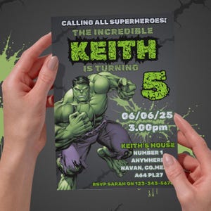 Hulk Geburtstagseinladung | Bearbeitbare digitale Party einladen | Sofort Download 13x18 | Superhelden-Thema Vorlage | Kindergeburtstag