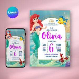Little Mermaid Party Invitation | Editable Invitation | Kids Birthday Invite | Digital Download | Little Mermaid Birthday Invitation Ariel