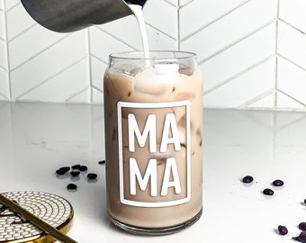 Glass Coffee Cup • Coffee Lover Glass for Mamas • Beer Glass Can • Glass Can • Iced Coffee Glass • Aesthetic Glass Beer Can • Beer Glass