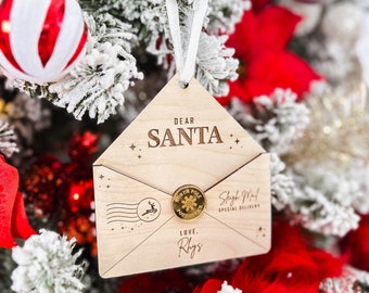 Santa Letter Wooden Envelope - Custom Engraved Children's Letter to Santa - Christmas Tree Ornament - Perfect Festive Gift