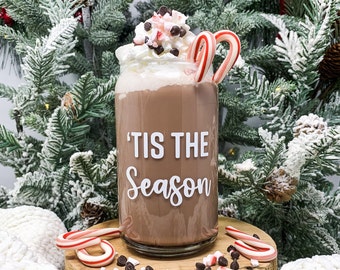 Glass Coffee Cup • 'Tis The Season • Iced Coffee Glass • Beer Tumbler Glass • Iced Coffee Cup Glass