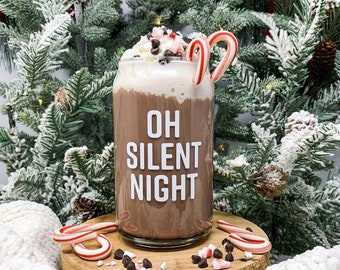 Glass Coffee Cup • Oh Silent Night • Iced Coffee Glass • Beer Tumbler Glass • Iced Coffee Cup Glass