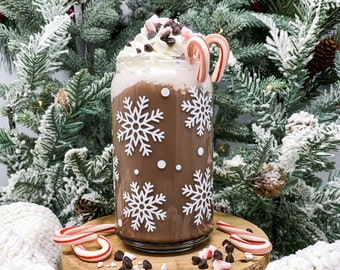 Snowflake Glass Coffee Cup: 16oz Beer Tumbler