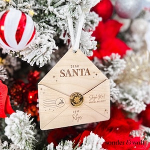 Weihnachtsbrief Umschlag aus Holz - Nach Kundenwunsch gravierter Kinderbrief an den Weihnachtsmann - Weihnachtsbaumschmuck - Perfektes festliches Geschenk