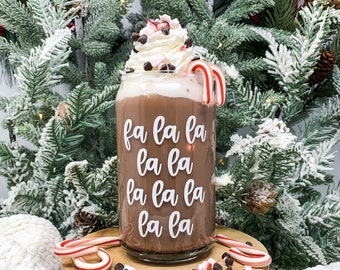 Glass Coffee Cup • Fa la la la la la la la la la • Iced Coffee Glass • Beer Tumbler Glass • Iced Coffee Cup Glass