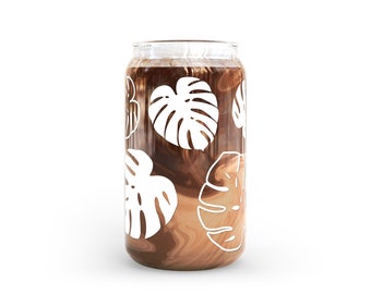 Monstera Leaves Beer Can Glass • Beer Glass Can • Glass Coffee Cup • Lemonade Cup • Iced Coffee Glass • Iced Tea Glass