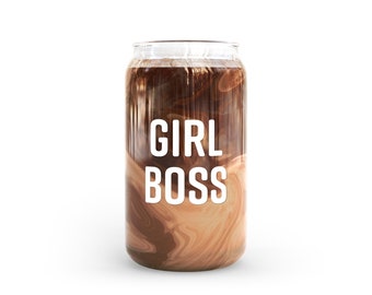 Coffee Lover Glass for Girl Boss • Beer Glass Can • Glass Coffee Cup • Glass Can • Iced Coffee Glass • Aesthetic Glass Beer Can • 