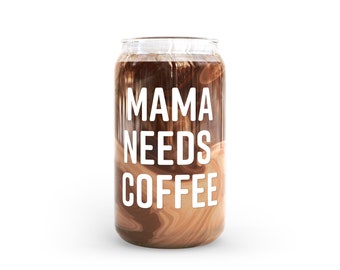 Mama Needs Coffee Beer Glass Can • Glass Coffee Cup • Glass Can • Iced Coffee Glass • Aesthetic Glass Beer Can • 
