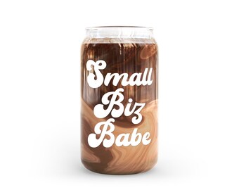 Coffee Lover Glass for Small Biz Babe • Beer Glass Can • Glass Coffee Cup • Glass Can • Iced Coffee Glass • Aesthetic Glass Beer Can • 