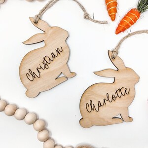 Personalized Easter Basket Tag: Engraved Wood Bunny Name Tag