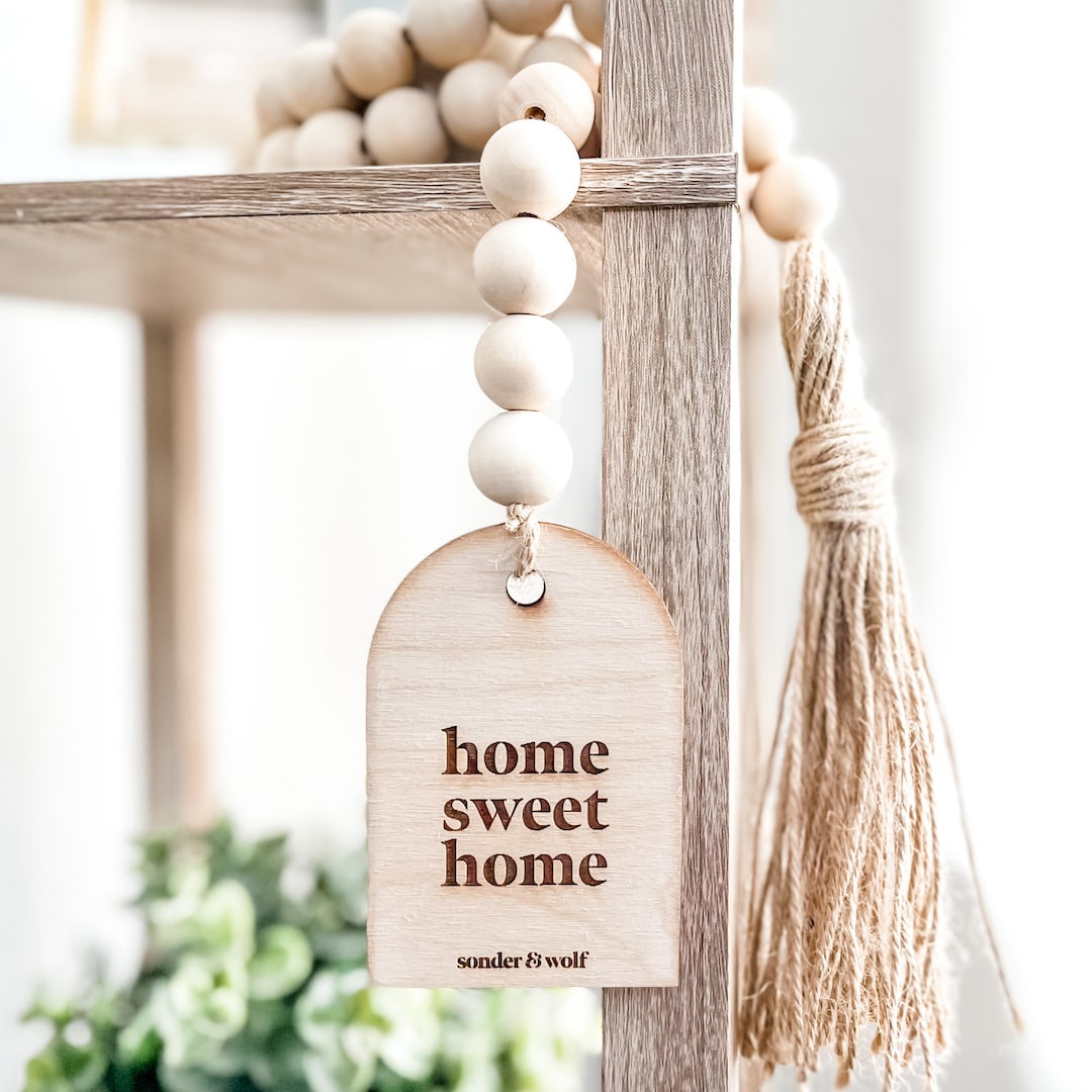 Home Sweet Home Wood Bead Garland With Jute Tassel • Home