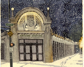 Uptown Station Print, Chicago, Giclee Print, Acuarela Painting Print
