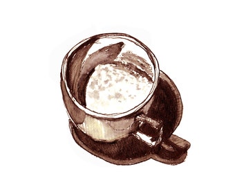 Coffee Cup Print, Giclee Print, Watercolor Painting, Ink Drawing