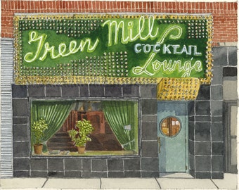 Green Mill Watercolor Print, Uptown Chicago