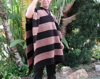 Mans Poncho, Crochet Poncho, Man Sweater, Men Mexican Fashion, Western Poncho, in Black and Tan, Men Outdoor Fashion