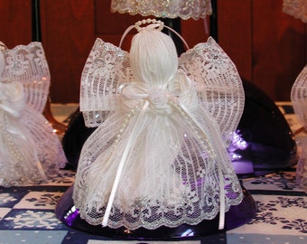 White Lace Angel, Angels and Pearls, Handmade Angels, 6 inch Angels, Angel Ornaments, Christmas Angels, by Leesa Jo Schenk, rrdesigns561
