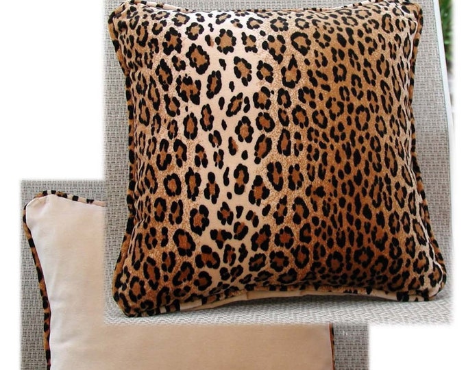 Cheetah Pillow, Animal Print Throw Pillow, British Velvet Pillow, Safari Home Decor, Leopard Pillow, Pillows with Trim, Leopard Toss Pillow
