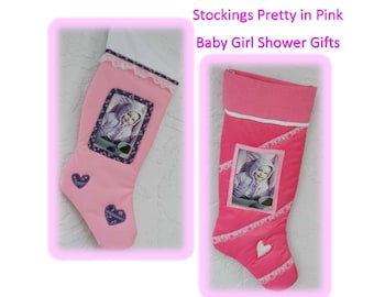 Baby Girl Shower Gift, Baby Girl Gift, Get Well Gifts, Pink Stocking, All Occasion Stockings, Photo Storage Stockings, Christmas Socking