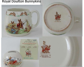 Royal Doulton Collectibles, Bunnykins 1936, Bunnykins 1988, Illustrations de Beatrix Potter, Scène ludique de lapin, English Fine Bone China
