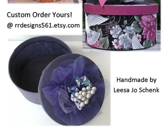 Keepsake Storage Box, Memorial Keepsake Box, Fabric Covered Box, Round Hat Boxes, Autumn Stripe Box, Blue Storage Box, Christmas Dove Box