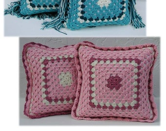 Crochet Pillow Set, Turquoise Blue, Pillows with Fringe, Decorative Pillows, Washable Pillows, Blue Granny Squares, Bedding Pillow Set