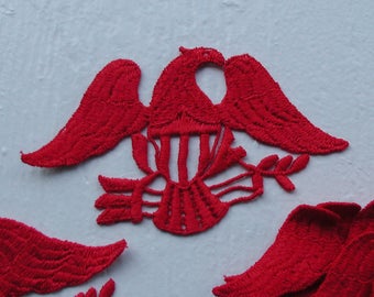 Embroidered Eagles, Red Eagle Decals, Red Embroidered Bird, USA Eagle Patch, Set of Twelve, Patriotic Red Eagles, Sew On Eagles Applique