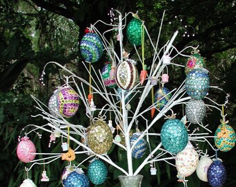 Easter Egg Ornament, Sequins Eggs, Real Egg Ornament, Original Real Hand Blown Egg Ornaments, Sequins Ornaments, Christmas Ornaments,