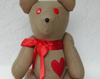 Valentine Bear, Gift For Her, Original Teddy Bear, Namesake Gift, Personalized Gift, Keepsake Gift, Honey Bear, Heart Bear, Red Heart Teddy