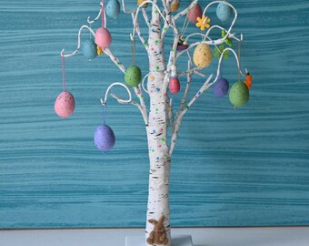 Easter Tree with 20 LED lights, Hand painted bark, 3 AA battery operated, with 21 tiny ornaments, Easter Decoration, Easter Egg Tree