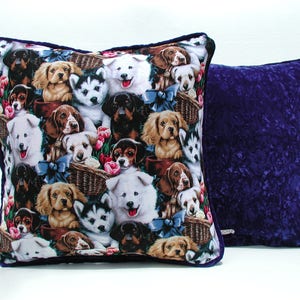 Puppy Love Pillow, Blue Velvet Pillow, Dog Lovers Pillow, Doggie Accent Pillow, Pillows with Trim, Puppy Lovers Pillow, Gift For Her or Him