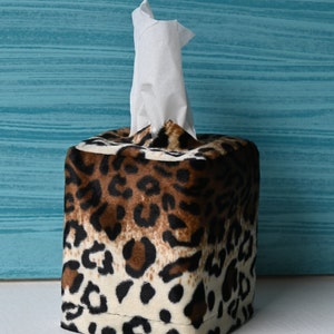 Animal Print Tissues, Zebra Print Tissues, Jaguar Print Tissues, Get Well Gift, Tissue Box Cover, washable Cover, Square Tissue Box Cover Light Leopard