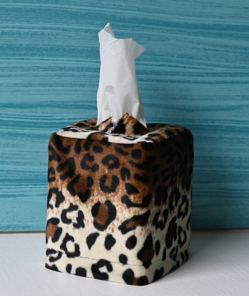 Animal Print Tissues, Zebra Print Tissues, Jaguar Print Tissues, Get Well Gift, Tissue Box Cover, washable Cover, Square Tissue Box Cover Light Leopard