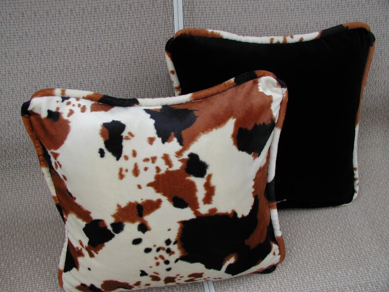 Brown Cow Pillows, Black Velvet Pillow, Pillows With Trim, Farm House