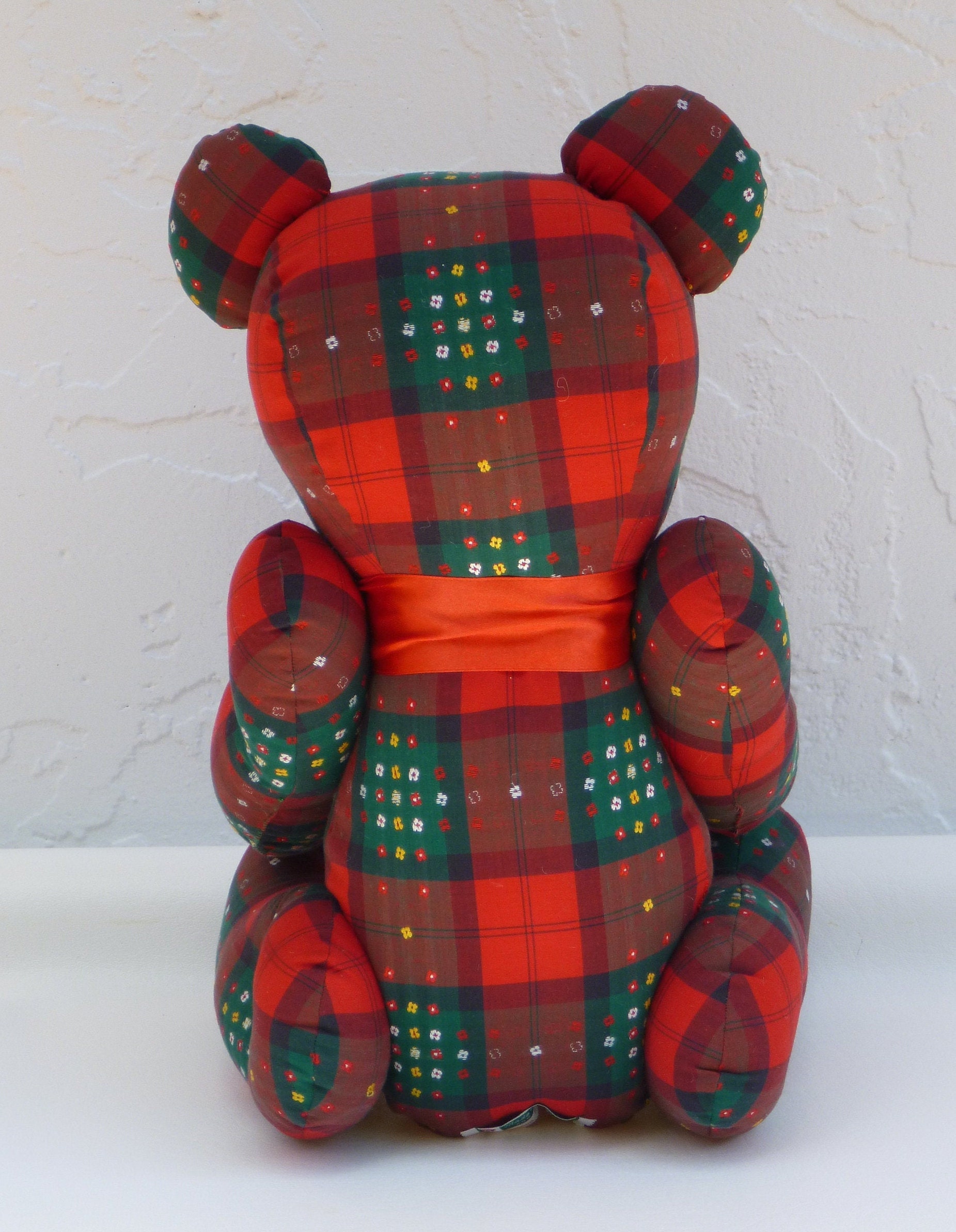 チェック柄テディベア、クリスマステディベア、クリスマスベア、赤