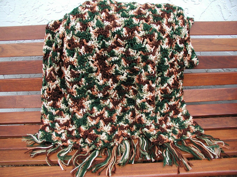 Crochet Afghan Cabins and Log Home Decor Blanket Woodland Fall Autumn Blanket Fringe Throw Blanket Man Cave Blanket