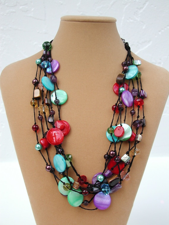 Buy 7 Colorful Layers Chunky Necklace, Black String Strand,beads and  Crystals,boho Necklace, Red Black Aqua Blue,gift for Her, Fashion Jewelry  Online in India 