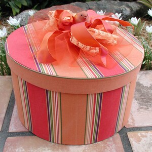 Extra Large 19X9 Hat Box in Orange Floral Fabric 