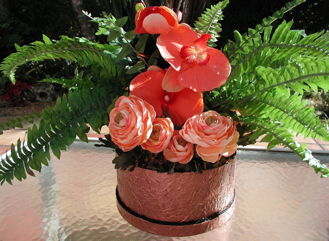 Peach Orchids and Roses Silk Floral Design I'll Fly Away Etsy