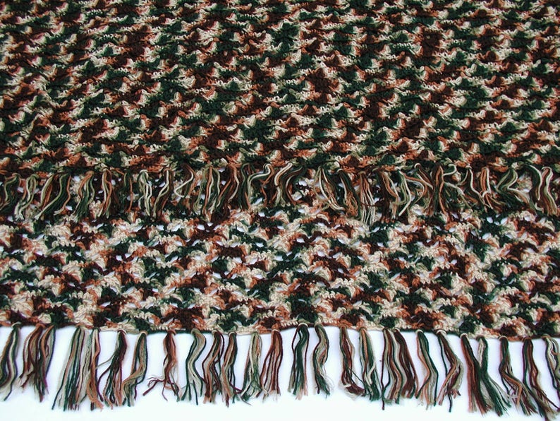Cabins and Log Home Decor Fringe Throw Blanket Autumn Blanket Blanket Woodland Fall Man Cave Blanket Crochet Afghan