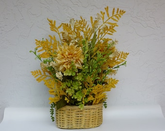 Yellow Arrangement,Artificial Flowers, Floral Gift Design, Beige Yellow and Green,Beige Flowers,Tall Floral Design,Silk Flowers Centerpiece