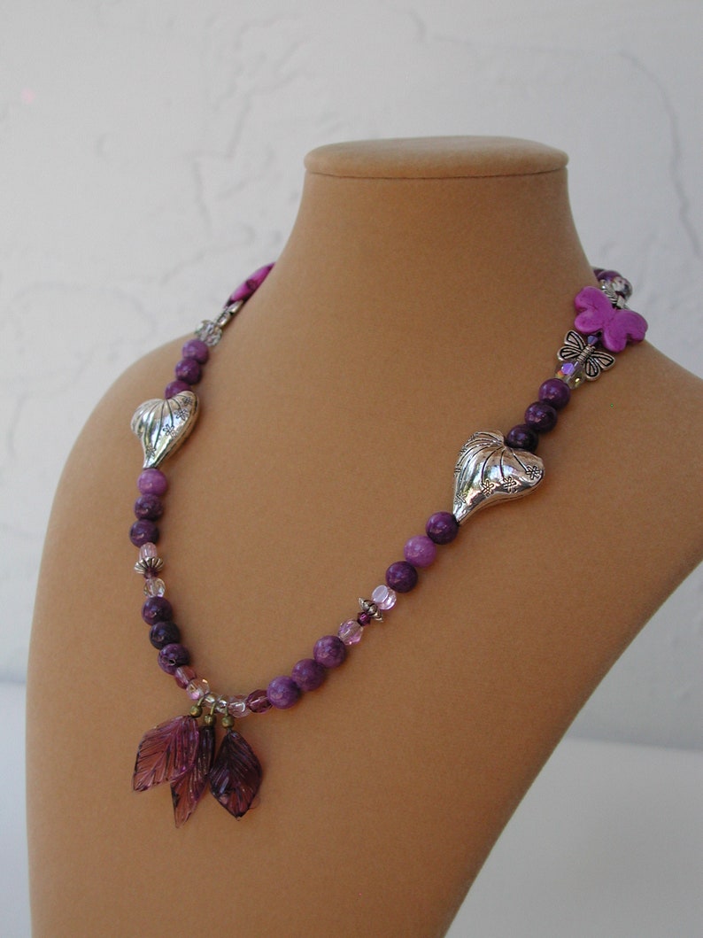 Necklace and Earrings, Silver Hearts, Silver Butterflies, Valentine Day, St. Patricks Day, Gift for Her, Leaf, Necklace Set, Purple or Green image 10