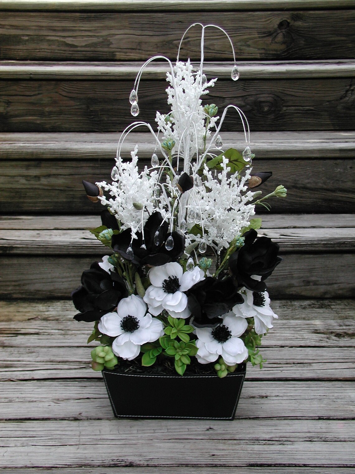 Silk Floral Black and White Wedding Arrangement Modern Etsy