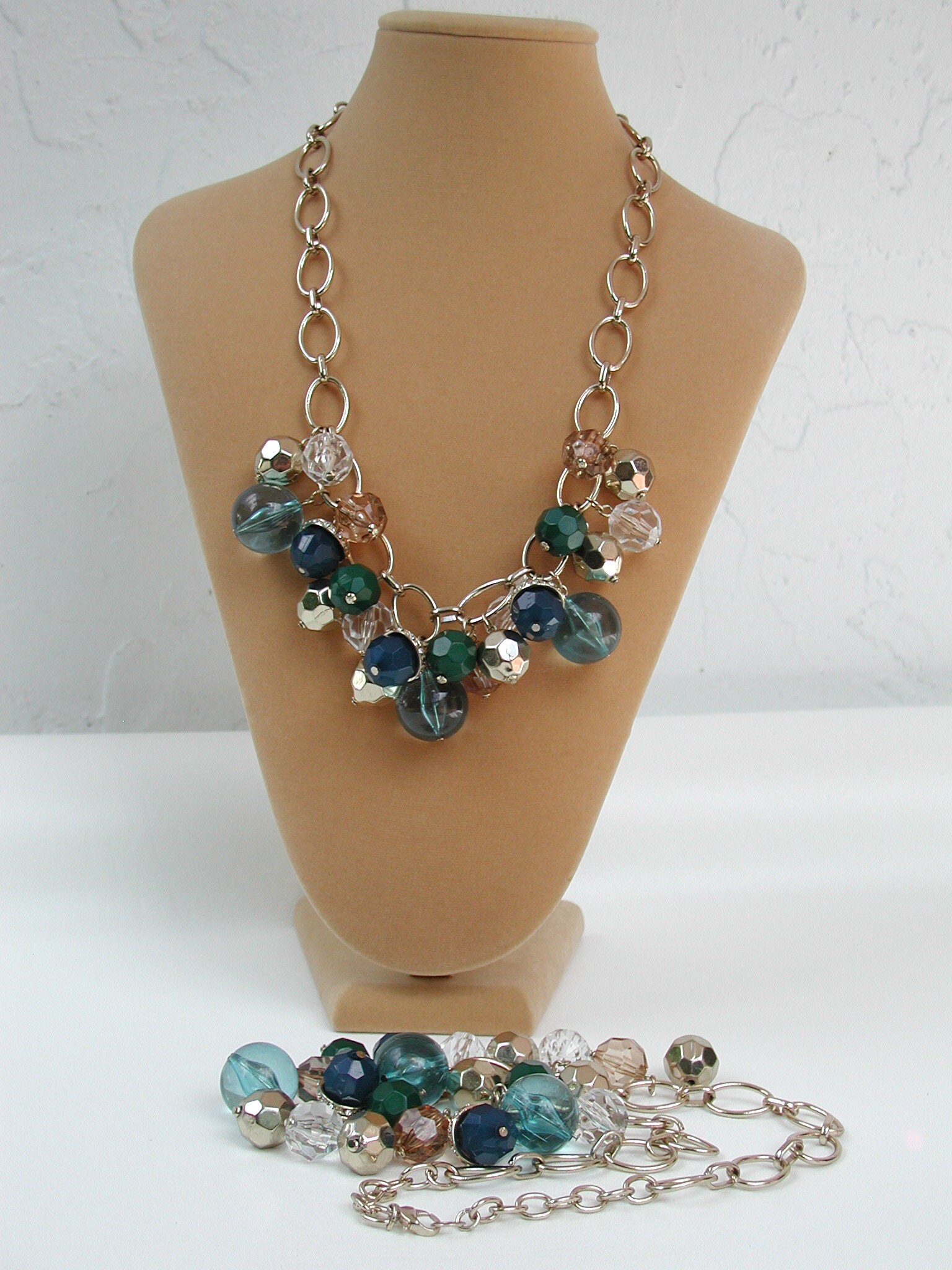 ◇roaju◇ Big ball necklace Turquoise Chunky Chain Necklace, Gold Tone Chain, Crystal