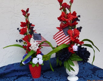 Patriotic Silk Flowers, Floral Arrangements, Red White & Blue, USA Centerpiece, United States of America, 4th of July Decor, Election 2020