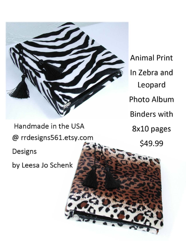 Zebra Album Binder, Photo Albums, Fabric Covered Album, Animal Print